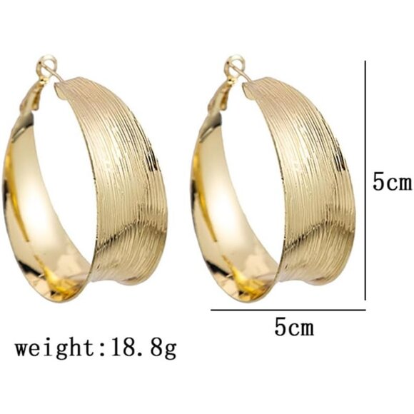 Chunky Gold Wide Band Hoop Earrings for Women, Thick Big Circle Round Statement - Picture 2 of 9